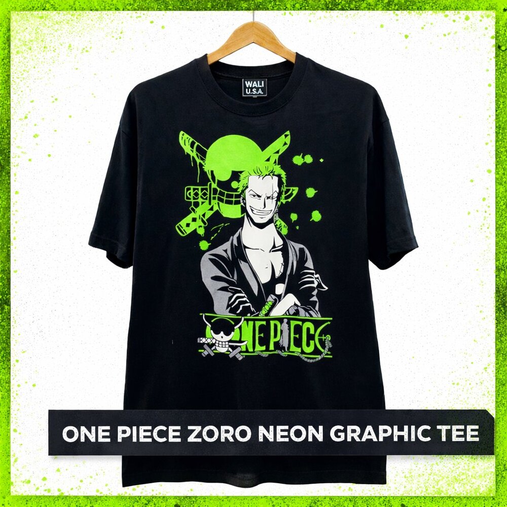 One Piece Zoro Neon Graphic Tee Black 2XL